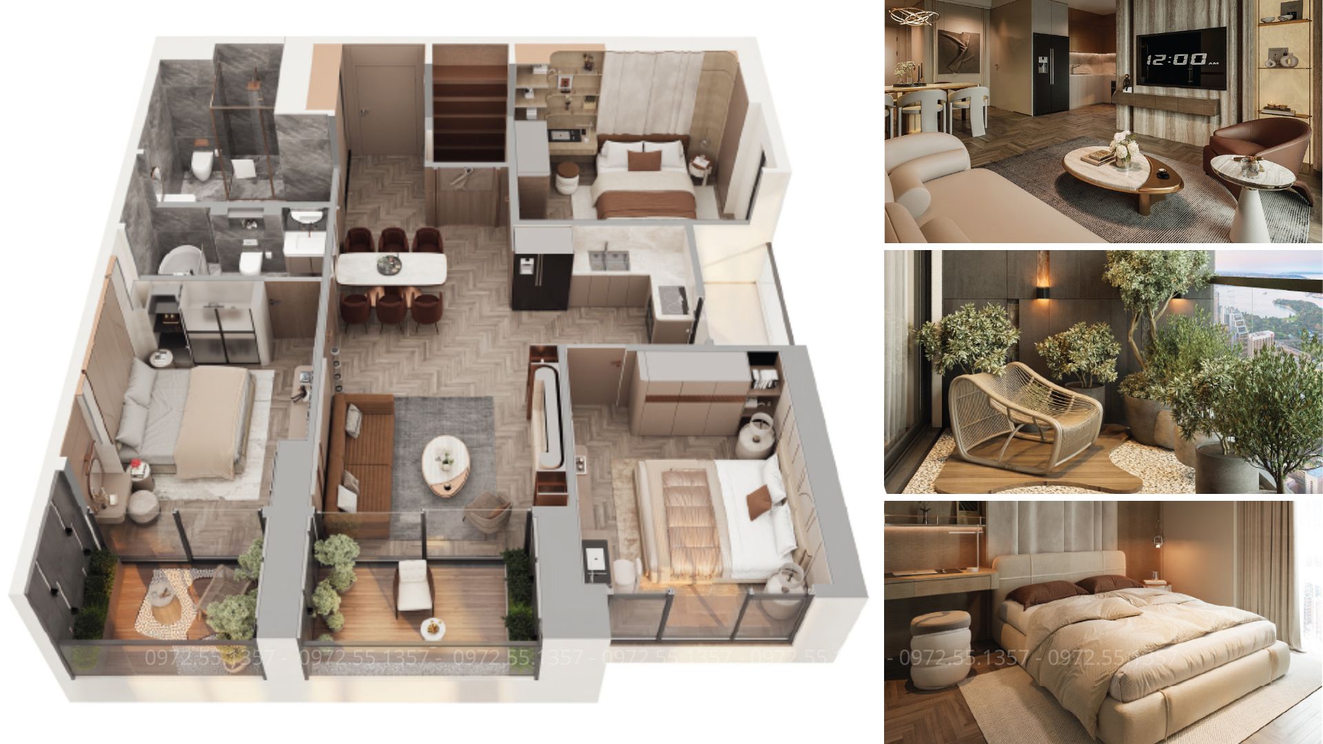 Nội thất căn hộ mẫu 3 phòng ngủ Iconia Lakeside