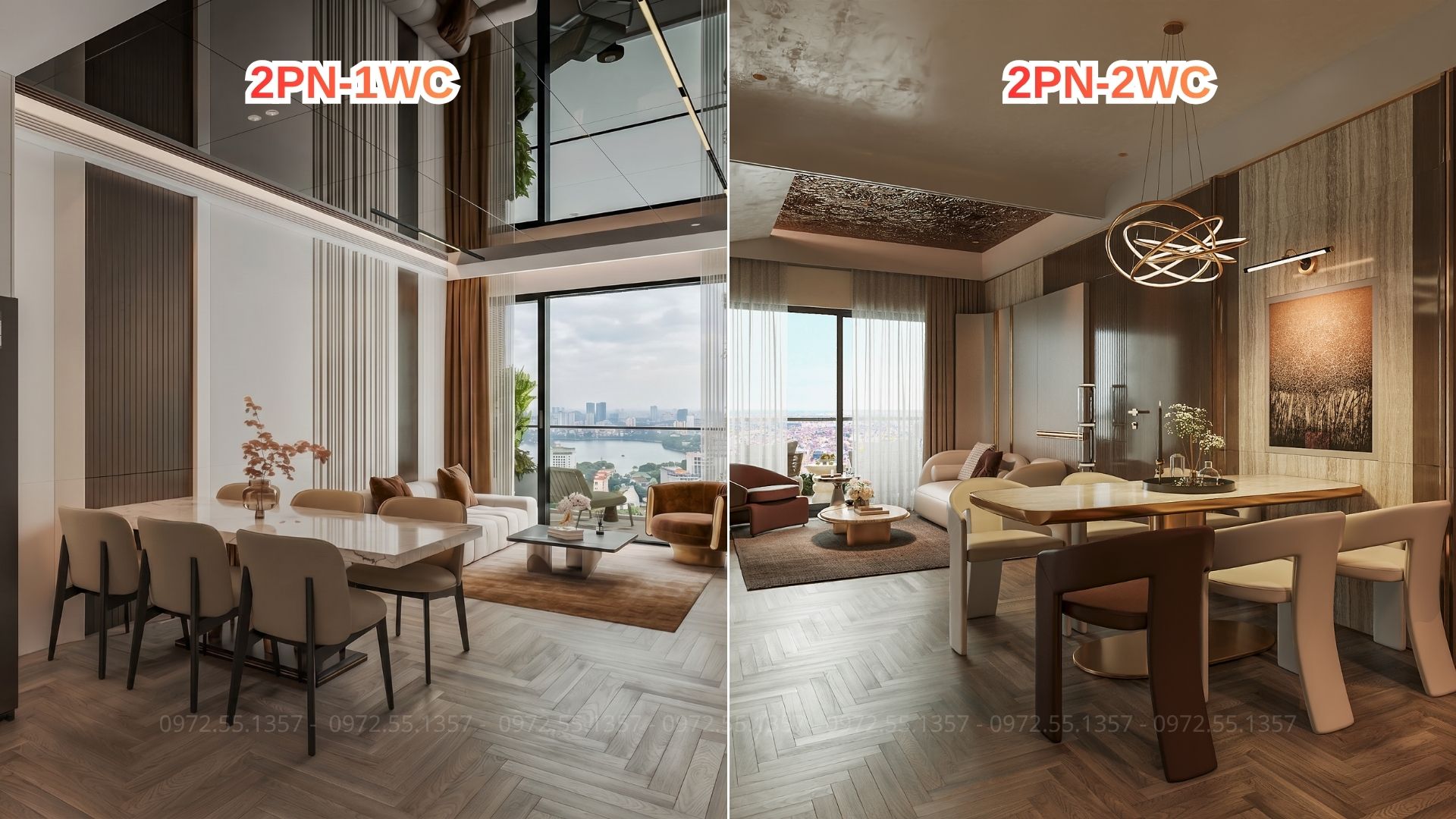 Phòng khách căn hộ 2PN Iconia Lakeside